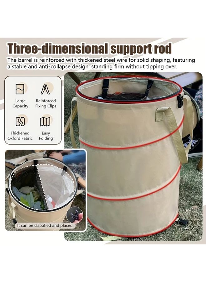 سلة قمامة قابلة للطي باللون الأسود، دلو نزهة وتخييم محمول مع غطاء، مصنوع من قماش أوكسفورد متين - Image 5